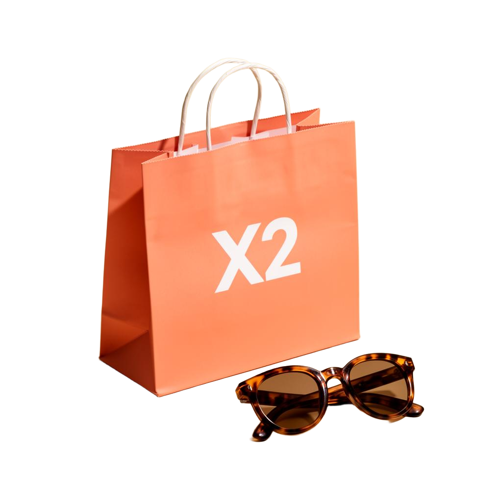 X2 coral shopping bag with sunglasses